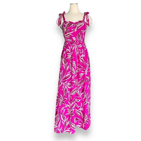 Band of The Free Vision Ventures Boho Style Maxi Dress Fuchsia Floral Print